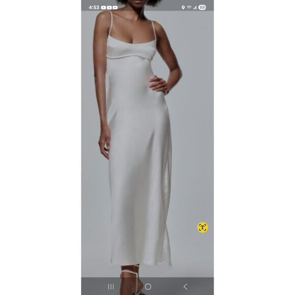 Zara Dresses & Skirts - Zara Viral Satin White Dress Size Large Strappy Back Silky Midi Sleeveless Large